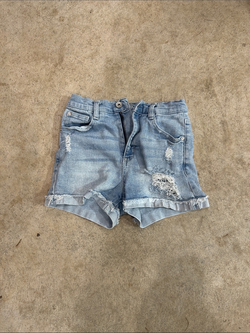 Casual Light Blue Distressed Denim Shorts with Rolled Hem